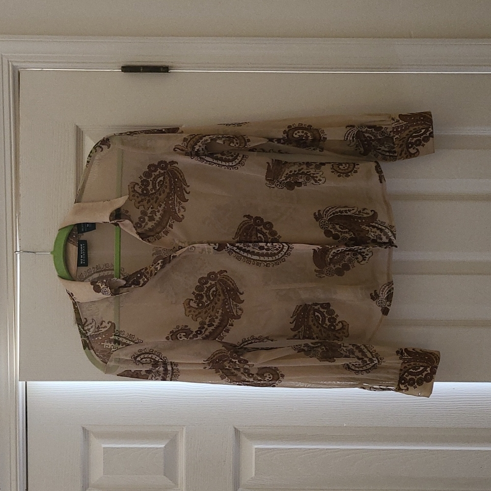 New York  & Company long sleeve see through blouse, size Medium